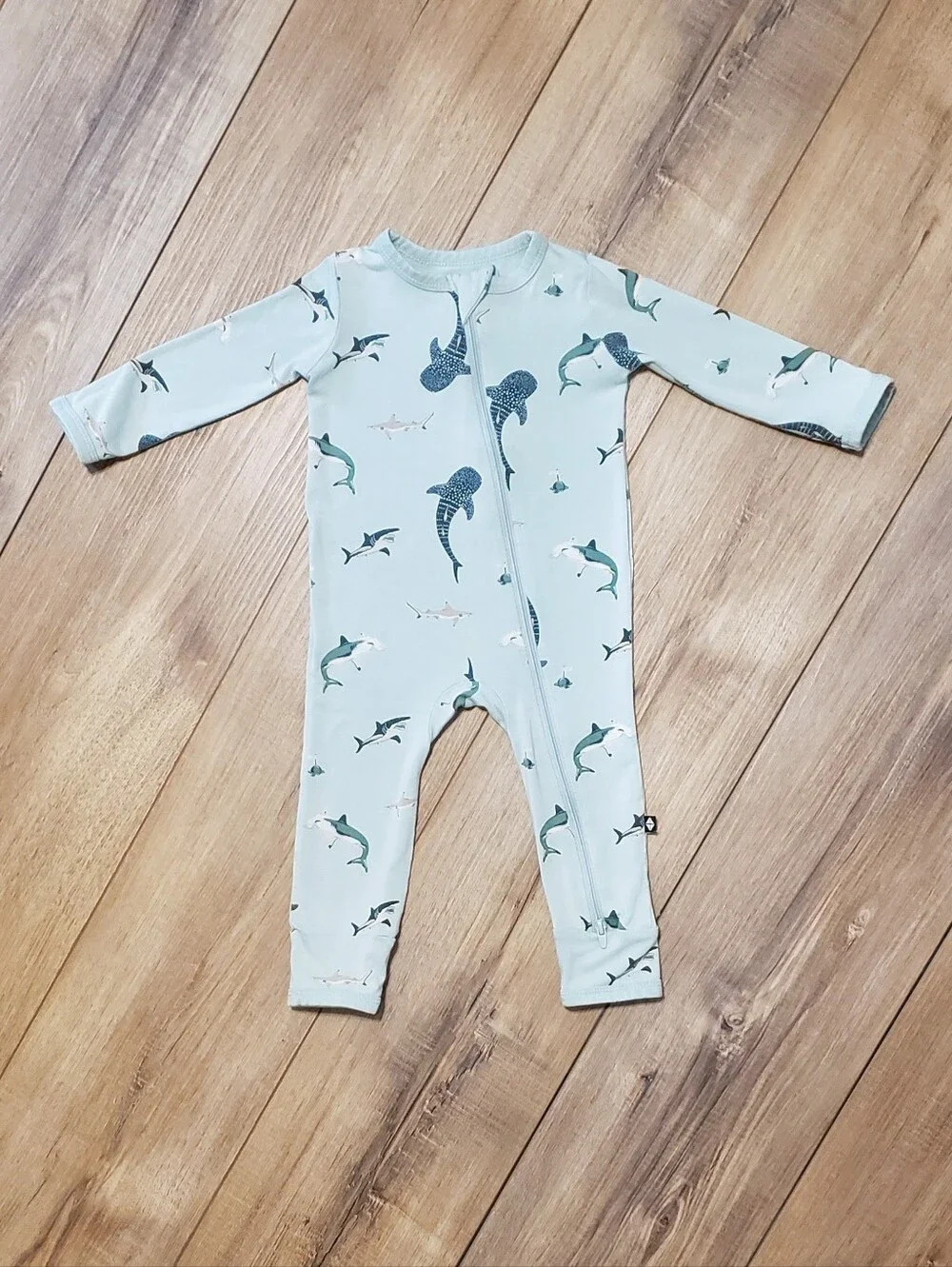 Kyte Baby Sage Shark Zippered Romper Size 6-12 Months